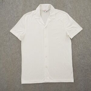 Reiss Polo Shirt Mens Small White Short Sleeve Button Up Short Sleeve Egyptian